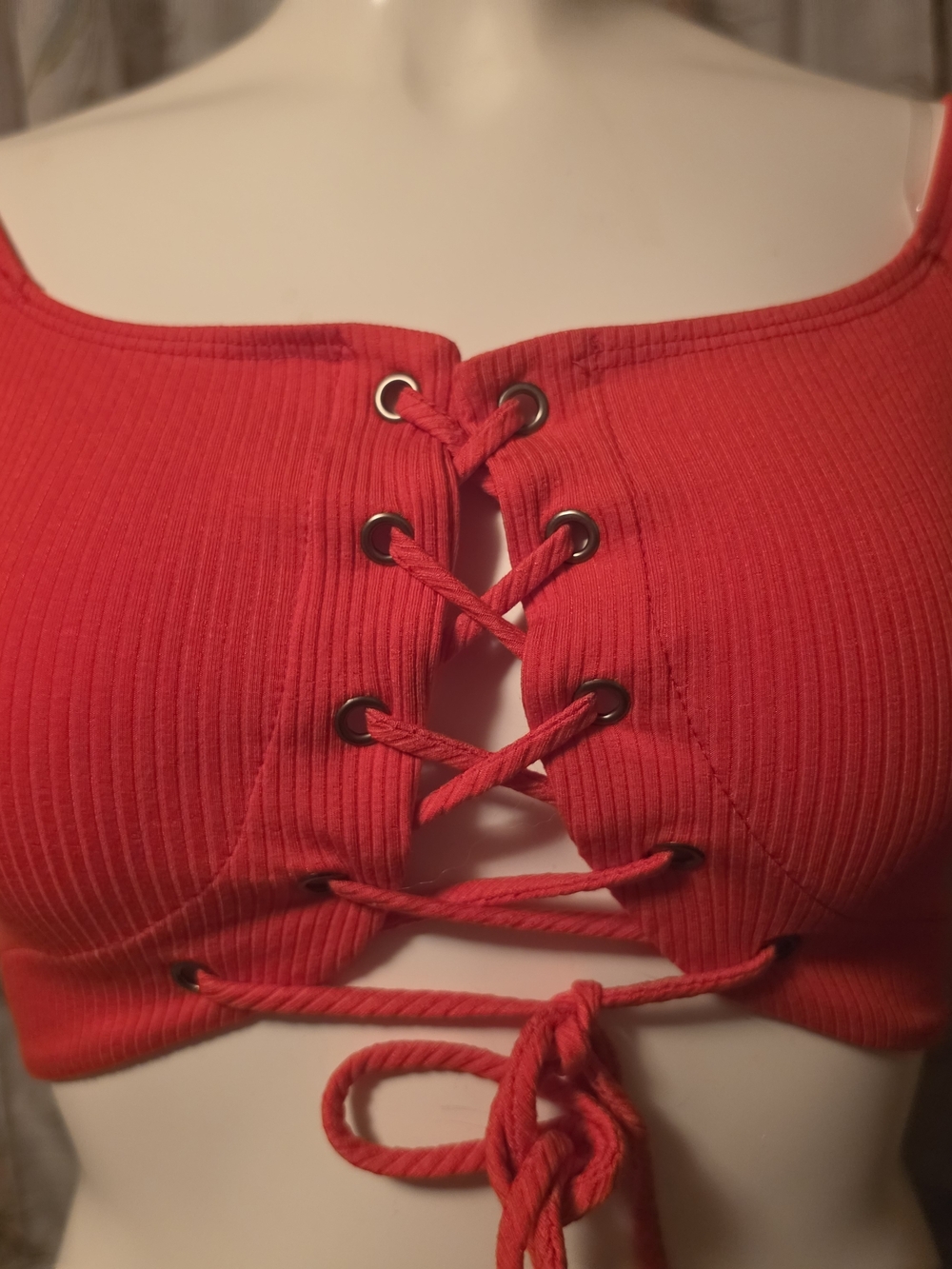 Better Be Red Ribbed Lace-Up Crop Top